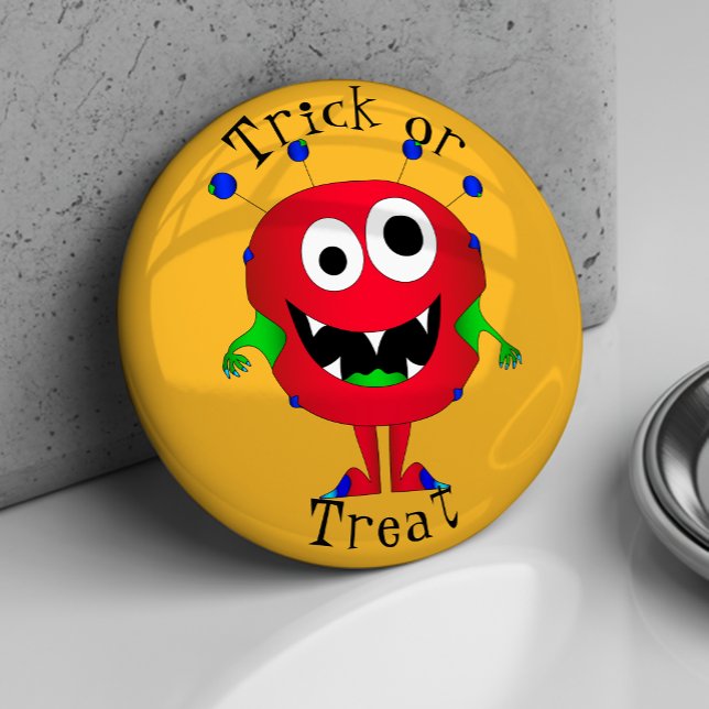 Lustig, Cartoon-Monster, Halloween "Süßes oder Sau Button (Whoa! Take a look at this very cool cartoon monster button!)