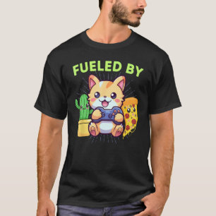 Lustig Durch Gamer-Katze Angetrieben Pflanzen Pizz T-Shirt
