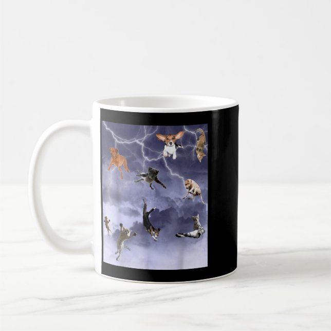 Lustig, es regnet Hunde und Katzen Kaffeetasse (Links)