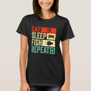 Lustig Essen Schlafen Fischen Wiederholen Angeln M T-Shirt
