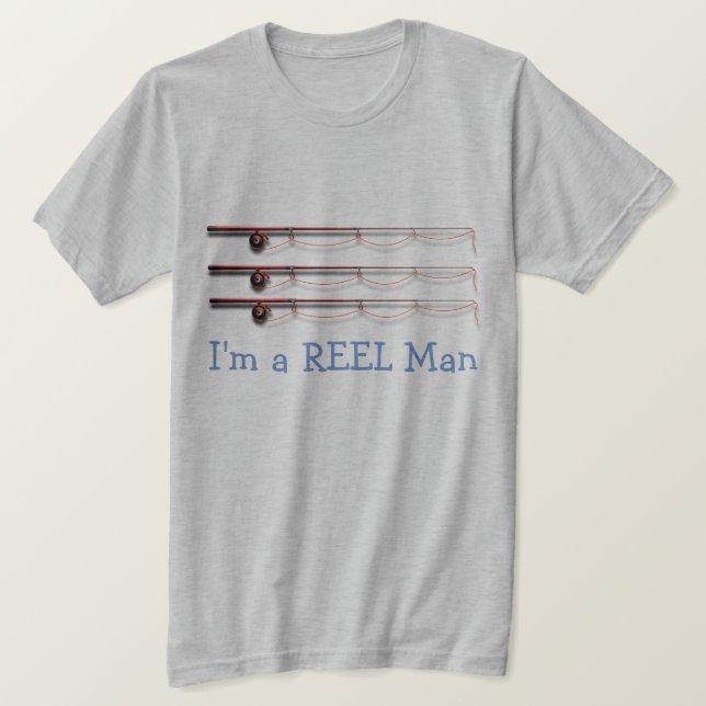 Lustig "ich bin ein SPULE Mann" mit Angelruten T-Shirt (Design vorne)