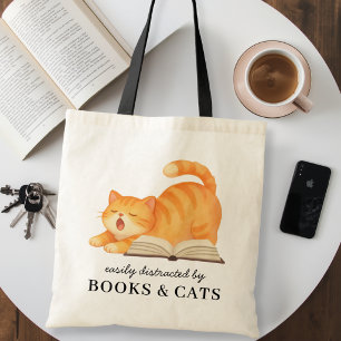 Lustig Leicht ablenkbar durch Bücher & Katzen  Tragetasche