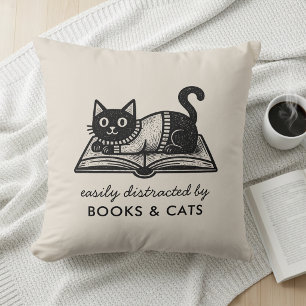 Lustig Leicht ablenkbar durch Bücher und Katzen  Kissen