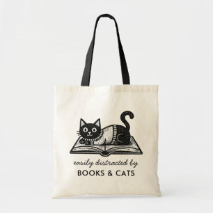 Lustig Leicht ablenkbar durch Bücher und Katzen  Tragetasche