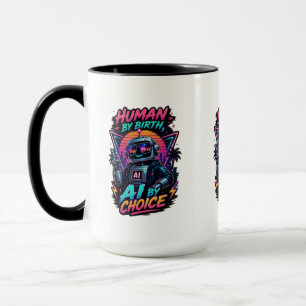 Lustig: Mensch von Geburt an, KI durch Wahl - Neon Tasse