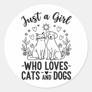 lustig Nur ein Mädchen, das Katzen und Hunde liebt Runder Aufkleber