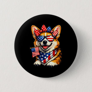 Lustig patriotischer Corgi-Hund amerikanische Flag Button