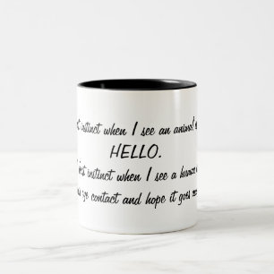 Lustig sagen Sie hallo zu den Tieren, vermeiden Zweifarbige Tasse