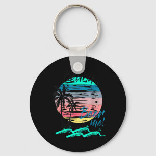 Lustig Trinken Strand Retro Sonnenuntergang Palme Schlüsselanhänger