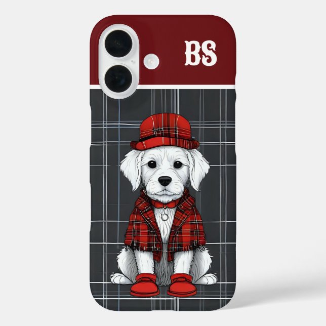 Lustig verkleideter schottischer Hund - Monogramm  iPhone 16 Hülle (Rückseite)