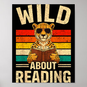 Lustig wild auf das Lesen von Retro-Gepard-Buch-Ju Poster