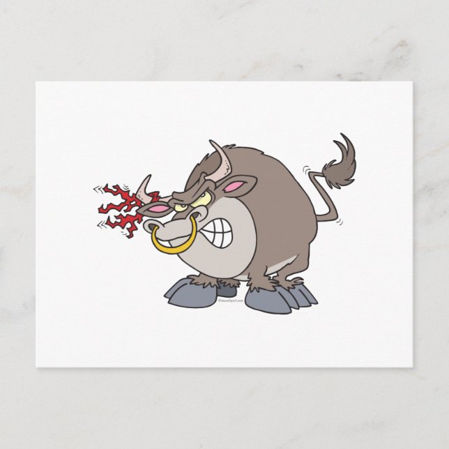 lustig-wütend-Stier-Zeichentrickfigur Postkarte (Vorderseite)
