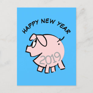 Lustige 3 Cartoon-Illustration Schwein Jahr Geburt Einladungspostkarte