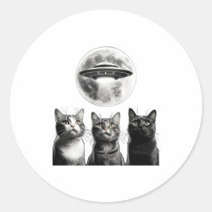 Lustige 3 verängstigte Katzen Mond Ufo Alien Erde Runder Aufkleber