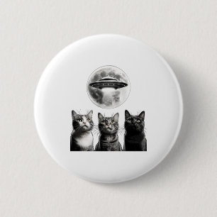 Lustige 3 verängstigte Katzen Mond Ufo Alien Erdin Button