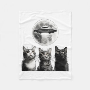 Lustige 3 verängstigte Katzen Mond Ufo Alien Erdin Fleecedecke