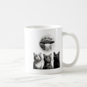 Lustige 3 verängstigte Katzen Mond Ufo Alien Erdin Kaffeetasse