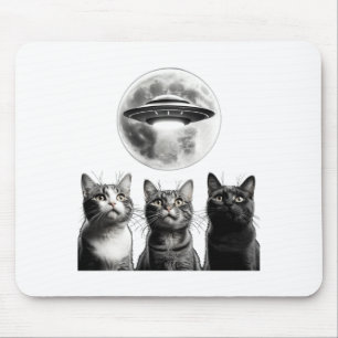 Lustige 3 verängstigte Katzen Mond Ufo Alien Erdin Mousepad