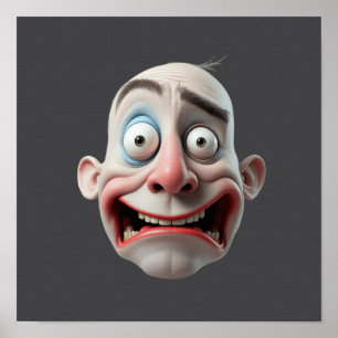 Lustige 3D Cartoon Monster Expressives Gesicht Art Poster