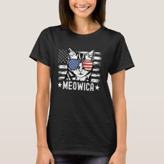 Lustige 4. Juli patriotische Katze mit Flagge Sonn T-Shirt