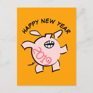 Lustige 5 Cartoon-Illustration Schwein Jahr 2019 P Einladungspostkarte
