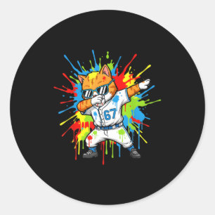 Lustige 67 Baseball Dabbing Katze 6 7 Tropfende Ei Runder Aufkleber