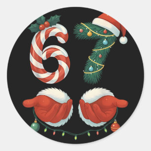 Lustige 67 Meme Santa Hand Weihnachten Pyjama Männ Runder Aufkleber