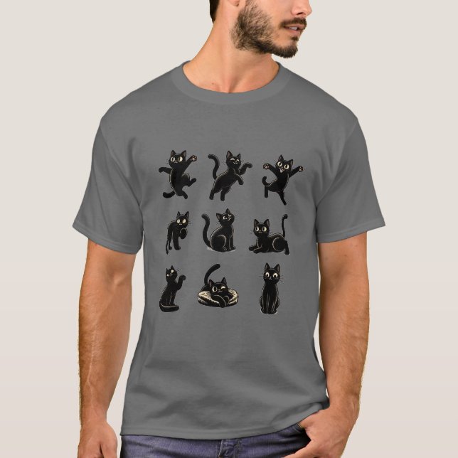 lustige 9 schwarze Katzen T - Shirt für Katzenlieb (Vorderseite)