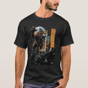 Lustige Abessinierkatze Kaiju Monster Japanisch T-Shirt