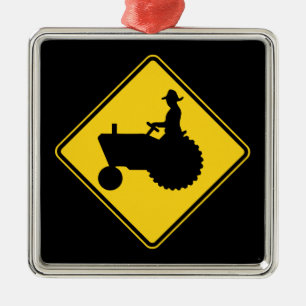 Lustige Ackerschlepper-Verkehrsschild-Warnung Silbernes Ornament