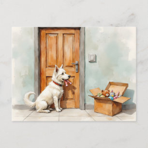 Lustige Adressänderung von Weißem Hund Postkarte