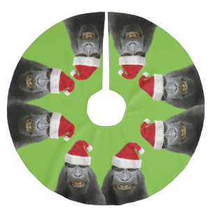 Lustige Affen in den Weihnachtsmannmützen Polyester Weihnachtsbaumdecke