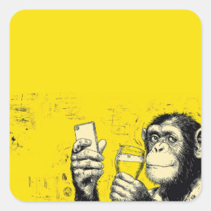 Lustige Affen-Selfie-Illustration – Cooler Schimpa Quadratischer Aufkleber