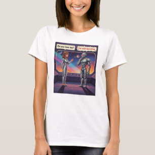 Lustige AI-Romanze zwischen weiblichem Menschen un T-Shirt