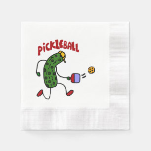 Lustige Aktions-Essiggurke, die Pickleball Cartoon Serviette