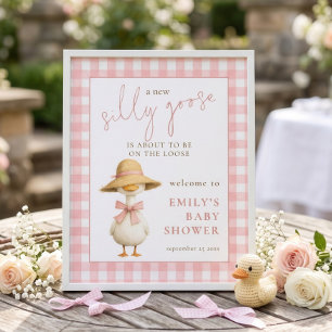 Lustige Alberne Gans Rosa Gingham Willkommen Baby- Poster