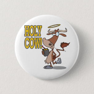 lustige, alberne, heilige Kuh-Zeichentrickfigur Button