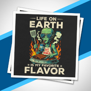Lustige Alien-BBQ-Illustration Retro-Sci-Fi-Grilla Serviette