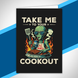 Lustige Alien BBQ Kochparty Retro UFO Weltraum Gri Karte