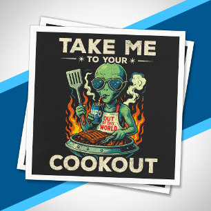 Lustige Alien BBQ Kochparty Retro UFO Weltraum Gri Serviette