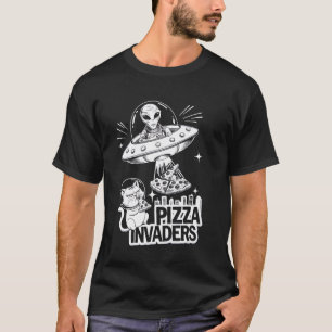 Lustige Alien-Katzen-Pizza-Liebhaber Weltraum-Inva T-Shirt