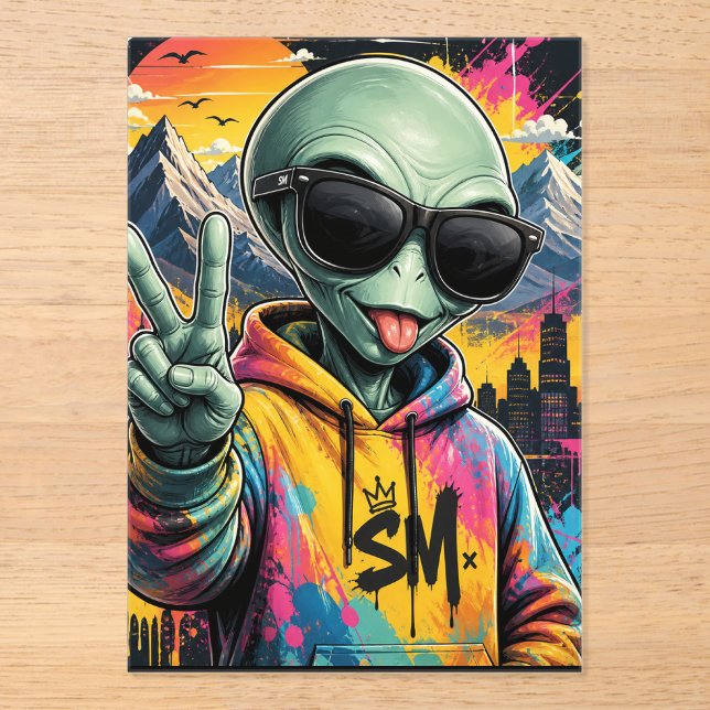 Lustige Alien-Vibes Acryleinladungen (Vorderseite)