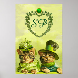 LUSTIGE ALT MODISCHE ST. PATRICK'S KATZEN, HERZ MO POSTER