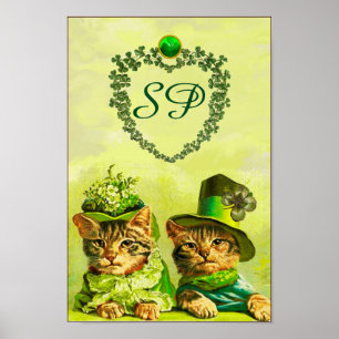 LUSTIGE ALT MODISCHE ST. PATRICK'S KATZEN, HERZ MO POSTER