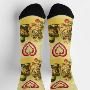 LUSTIGE ALTE MODE VALENTINSTAGSKATZEN,Herz,Rosen Socken