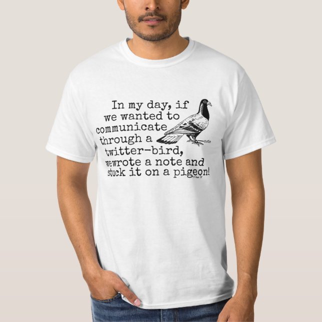 Lustige altes Alters-Twitter-Vogel-Taube T-Shirt (Vorderseite)