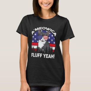 Lustige A'meowica Flausch Ja Tuxedo-Katze 4. Juli T-Shirt