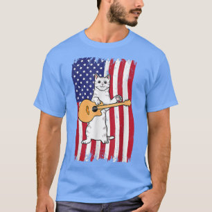 Lustige amerikanische Flagge Katze spielt Gitarre T-Shirt