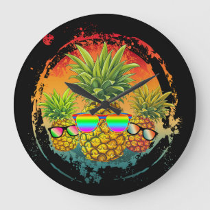 Lustige Ananas Sommer Stimmung Große Wanduhr