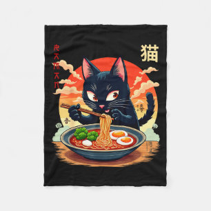 Lustige Anime-Katze Ramen Japanische Grafik-T-Shir Fleecedecke